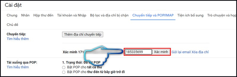 Copy và dán mã xác minh vào tài khoản nguồn