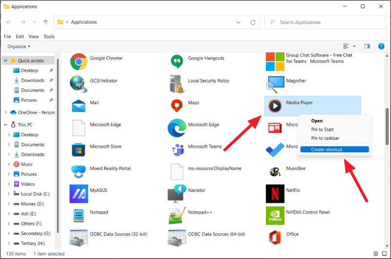 Create shortcut