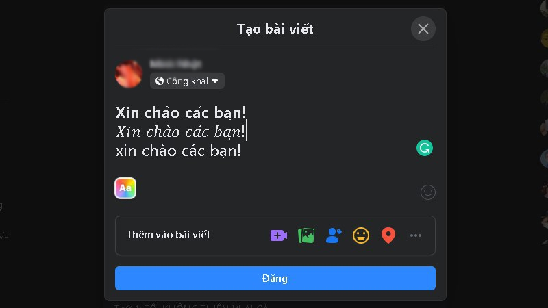 Dán văn bản đã chỉnh kiểu chữ vào bài đăng Facebook