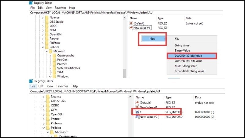 Chọn DWORD (32-bit) Value và để giá trị là 1