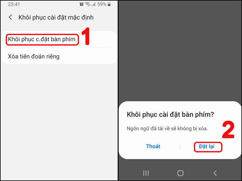 Chọn Khôi phục cài đặt bàn phím