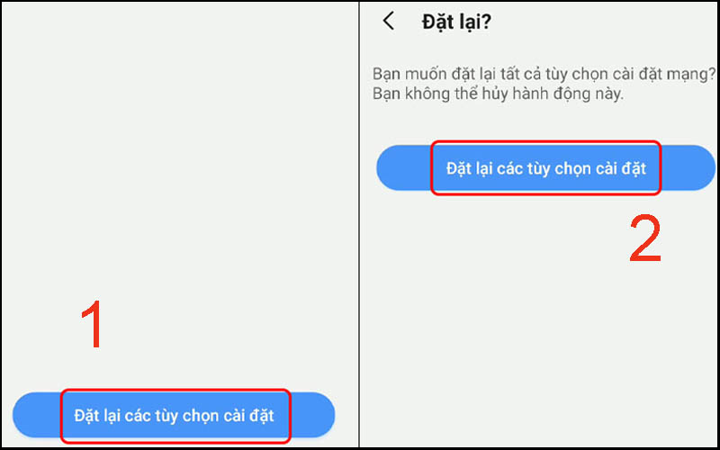Nhấn chọn mục Đặt lại các tùy chọn cài đặt và xác nhận