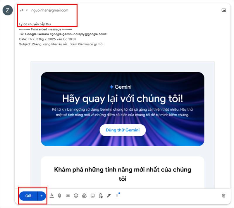 Bạn có thể viết thêm lời nhắn để giải thích lý do chuyển tiếp