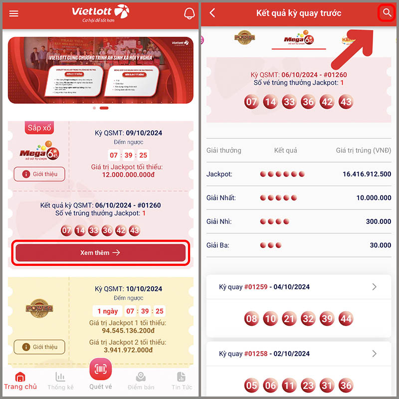 Dò vé số Vietlott trên Viettel Money