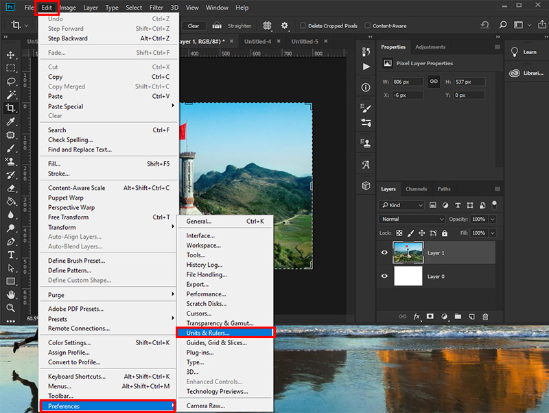Edit > Preferences > Units & Rulers