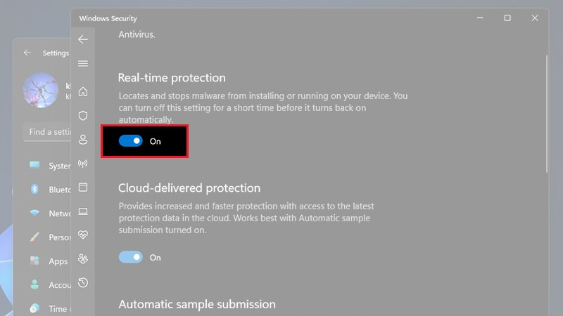 Tắt bảo vệ thời gian thực của Windows Security trên Windows 11