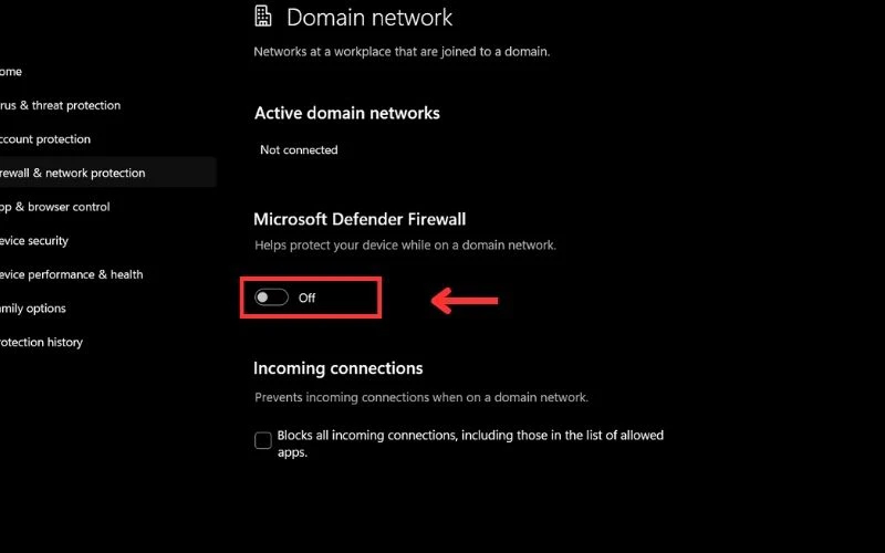 Tắt tường lửa Win 11 qua Windows Security