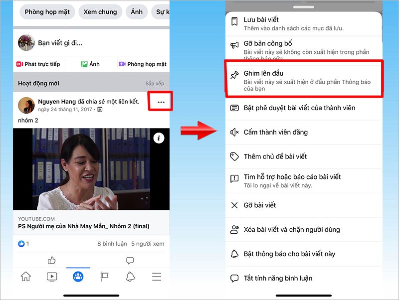 Ghim bài viết trên nhóm Facebook
