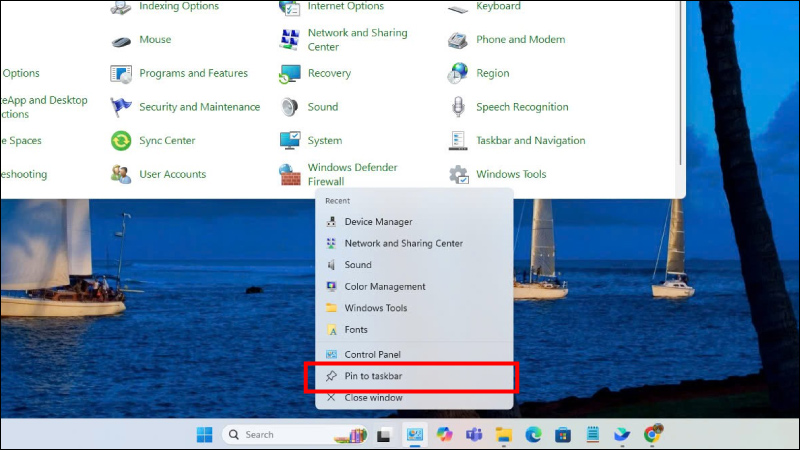 Ghim Control Panel lên Taskbar