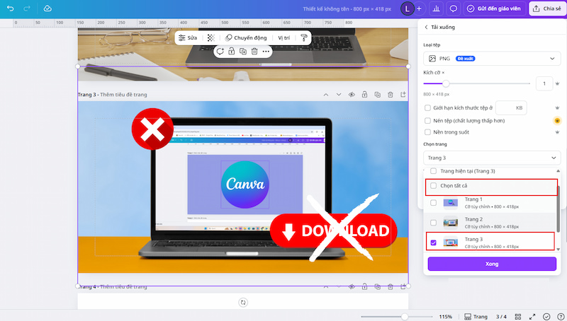 Giảm tải thiết kế tải xuống trên Canva