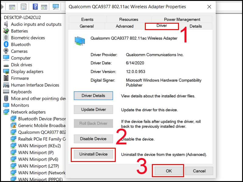 Chọn Uninstall Device, nhấn OK để gỡ cài đặt driver