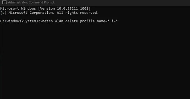 Gõ lệnh netsh wlan delete profile name=* i=* 