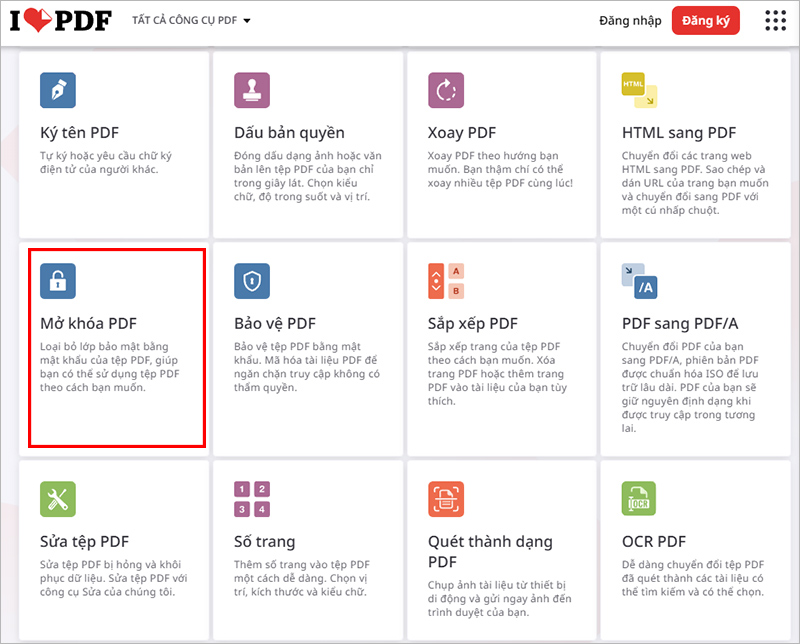 Gỡ mật khẩu file PDF với iLovePDF