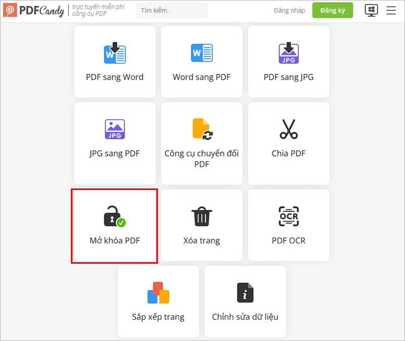Gỡ mật khẩu file PDF với PDF Candy