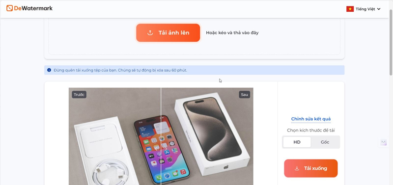 Đưa ảnh cần xóa watermark lên trang web Dewatermark.ai