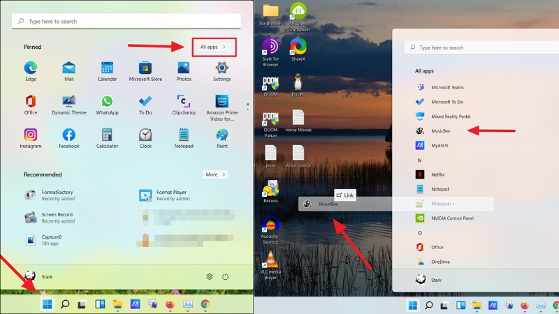 Kéo và thả ứng dụng từ Start Menu ra màn hình desktop