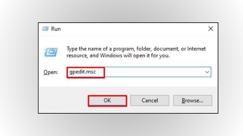 Nhập gpedit.msc để truy cập Group Policy Editor