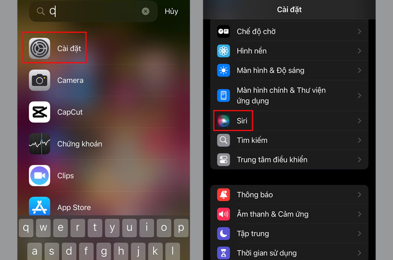 Truy cập vào ứng dụng Cài đặt, sau đó chọn Siri