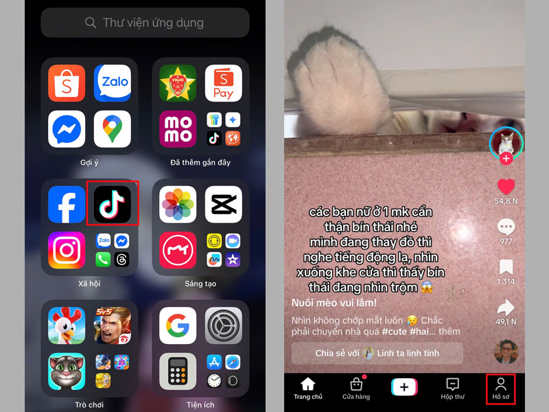 Mở ứng dụng TikTok, chọn mục Hồ sơ