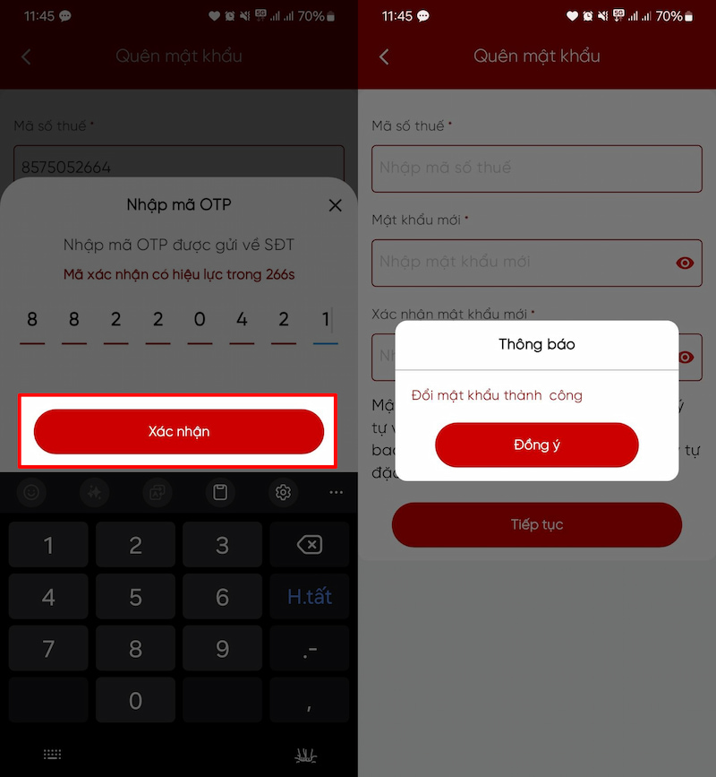 Khôi phục mật khẩu eTax Mobile 