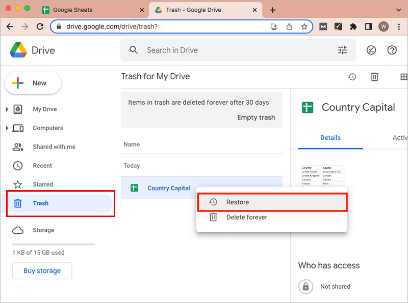 Khôi phục từ thùng rác Google Drive (trong vòng 30 ngày)