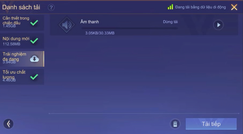 Kiểm tra gói tài nguyên âm thanh trong game
