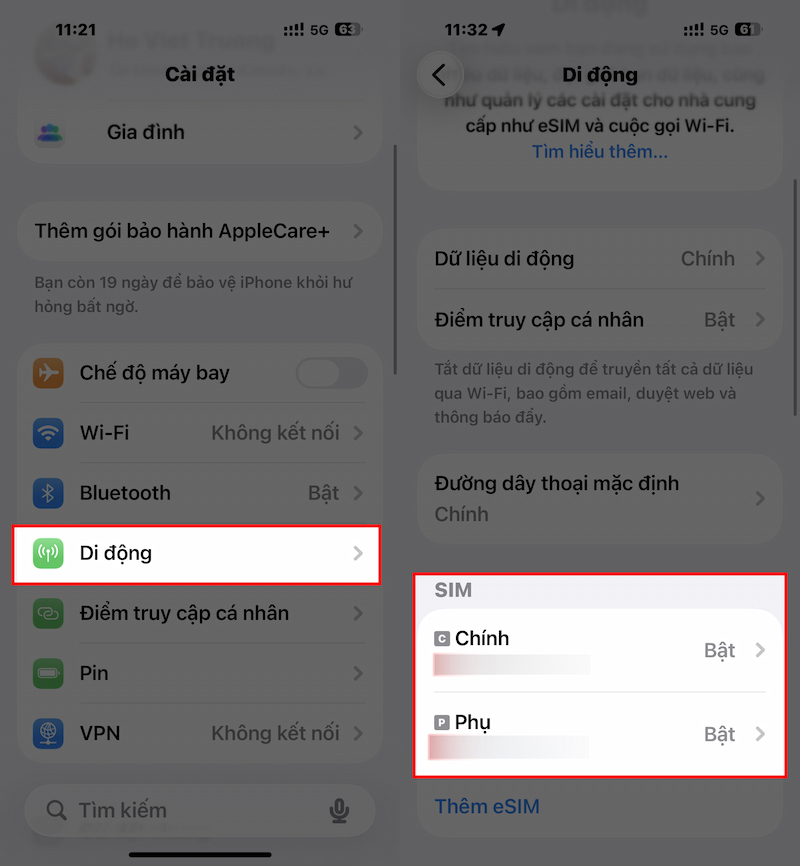 Kiểm tra lại SIM vật lý và eSIM