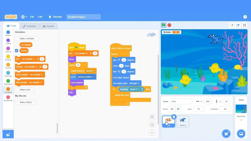 Gợi ý cách lập trình trò chơi cá lớn nuốt cá bé trên nền tảng Scratch