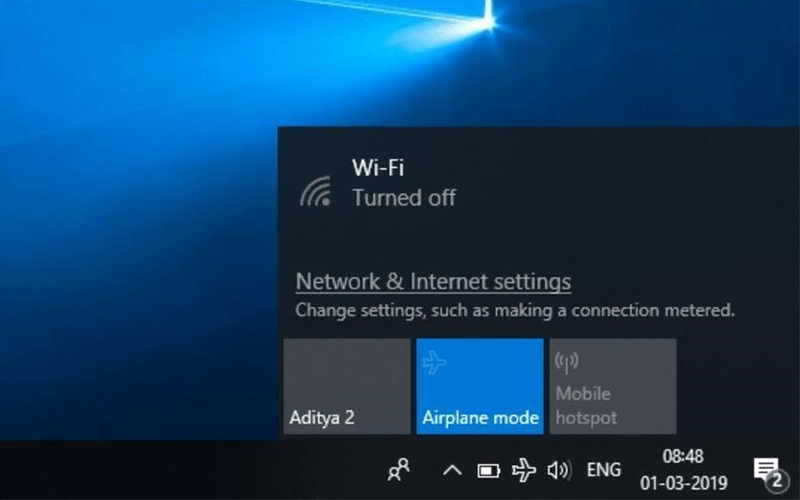 WiFi sẽ bị ngắt khi laptop ở chế độ máy bay 