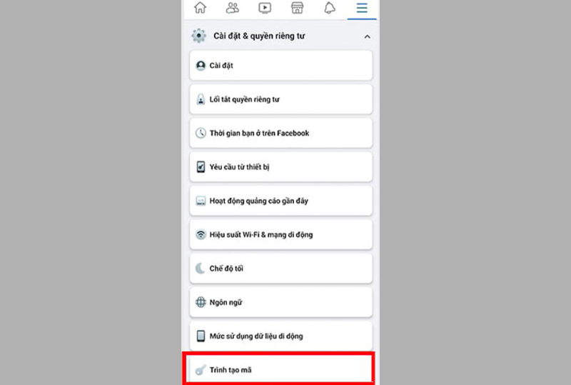 Nhấn vào mục Trình tạo mã
