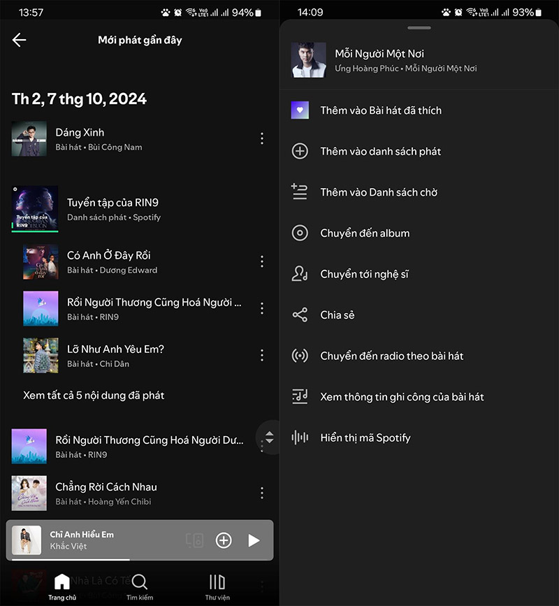 Lịch sử nghe nhạc của bạn trên Spotify