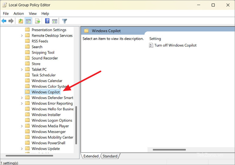 Cửa sổ Local Group Policy Editor mở ra, bạn điều hướng theo đường dẫn
