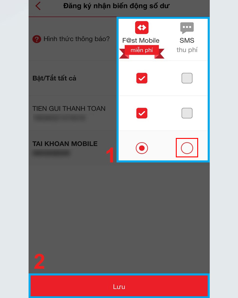 Chọn vào ô SMS và lưu để hoàn tất
