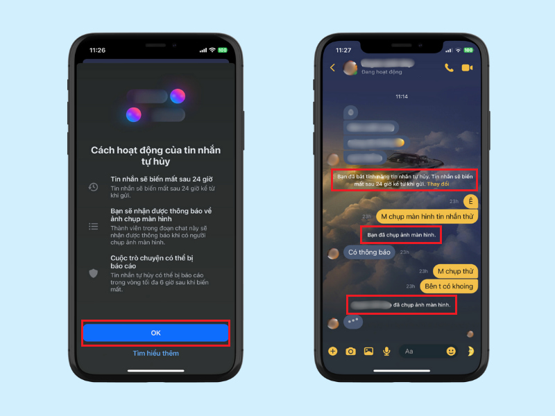 Messenger hiển thị thông báo chụp màn hình