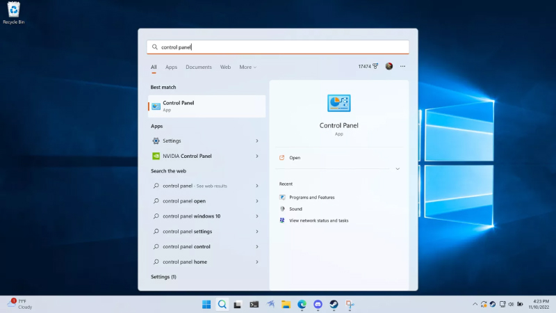 Mở Control Panel