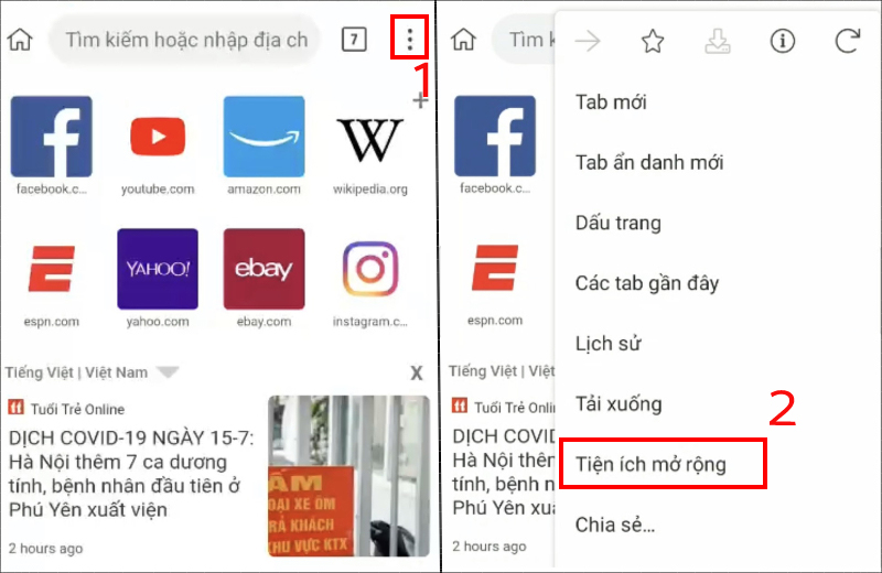 Mở Cửa hàng Chrome trực tuyến trong ứng dụng Kiwi Browser