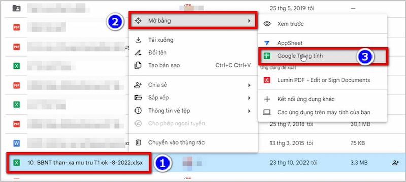 Mở file Excel bằng Google Sheet