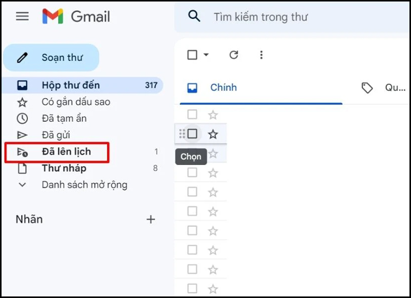 Chọn vào Đã lên lịch trong Gmail trên máy tính