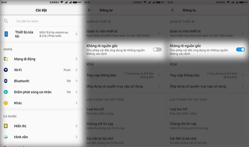 Mở quyền "Cài đặt ứng dụng không rõ nguồn gốc"
