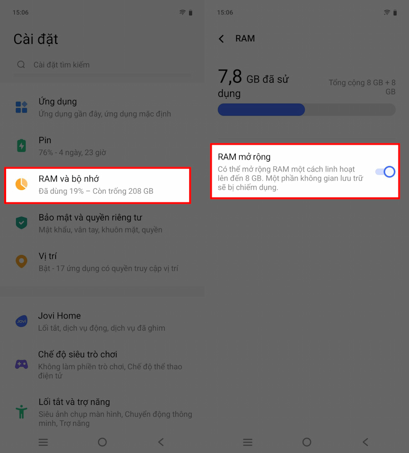 Mở rộng RAM trên Vivo V50 Lite 5G