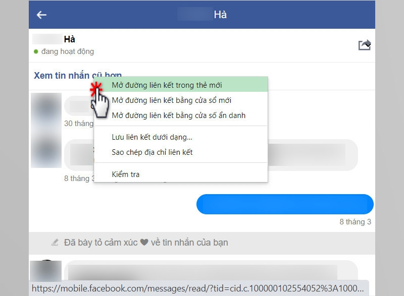 Mở đường liên kết tin nhắn cũ hơn trong tab mới