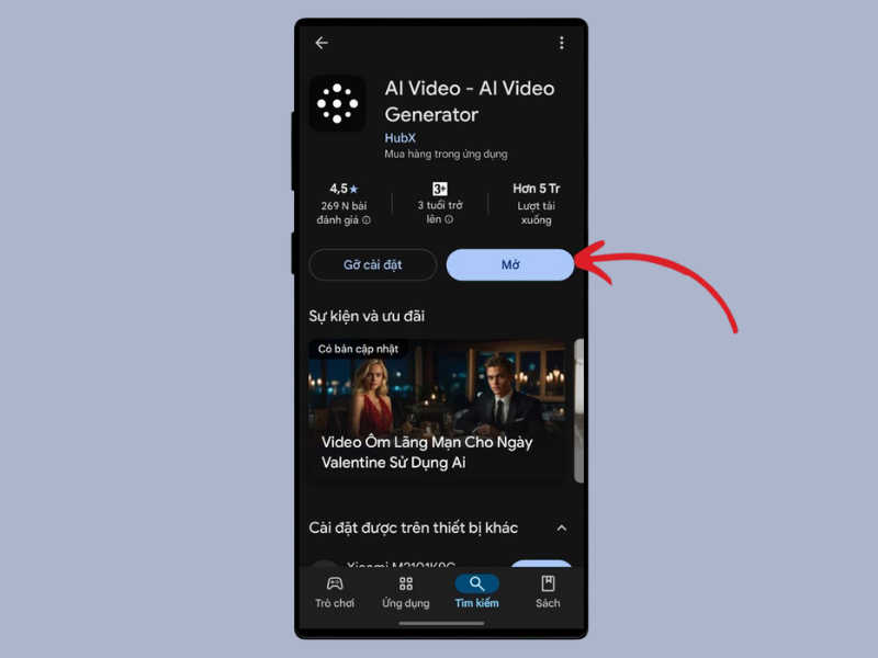 Mở ứng dụng AI Video - AI Video Generator