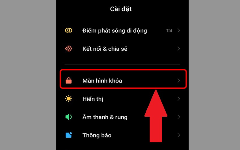 Chọn Màn hình khóa tại giao diện Cài đặt