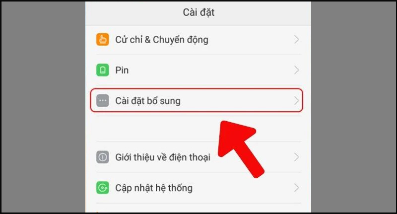 Cuộn xuống và chọn mục Cài đặt bổ sung