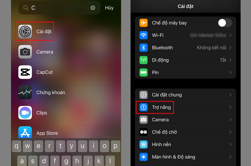 Chọn mục Trợ năng sau khi truy cập vào ứng dụng Cài đặt