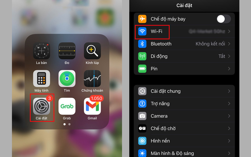 Nhấn vào mục Cài đặt tại giao diện Wi-Fi