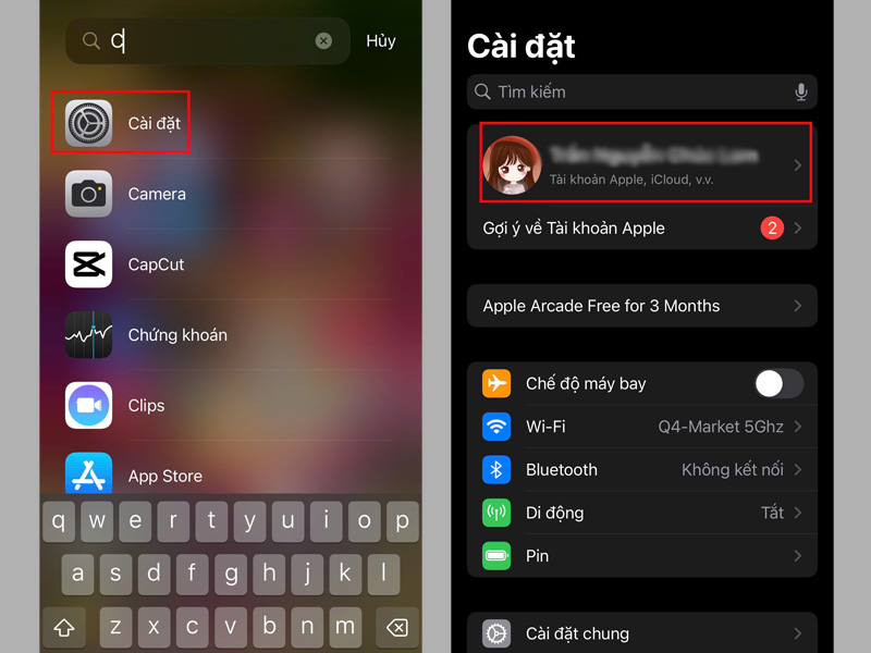 Khởi chạy ứng dụng Cài đặt, chọn tên Apple ID phía trên cùng 