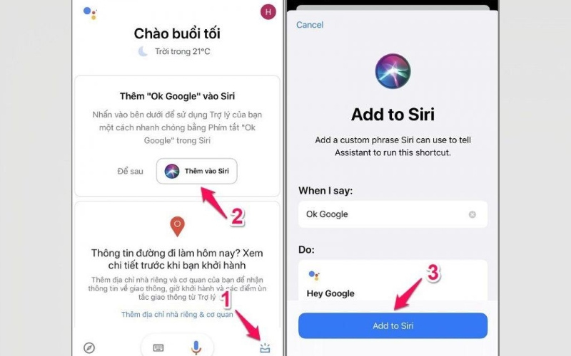 Chọn Thêm vào Siri để bật trợ lý ảo Google