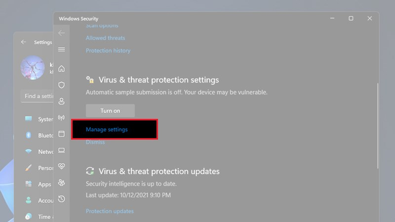 Chọn Manage Settings