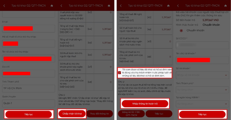 Nhấn chấp nhận tờ khai và tiếp tục trên eTax